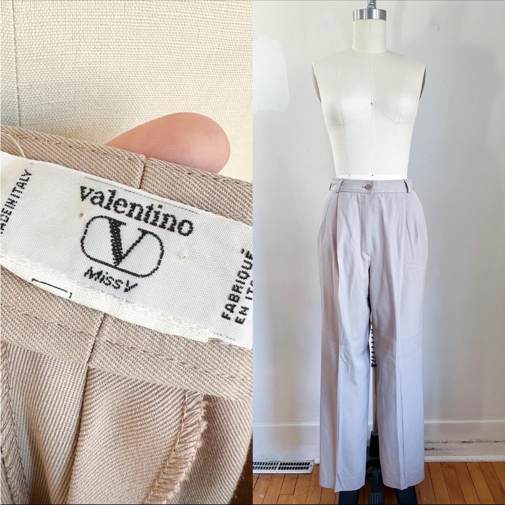 Vintage 1980s Valentino Beige High Waisted Pants / 26" waist